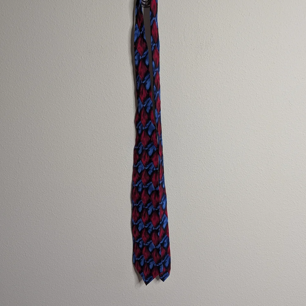 Grateful Dead‎ Tie Silk Red Blue Diamond Psychedelic Wide 3.75” Necktie Mens